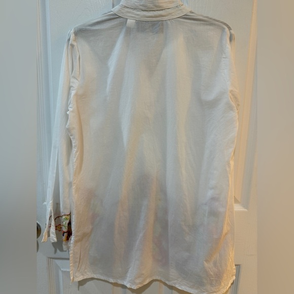 White Embroidered Tunic Mandarin Collar Embroidery 100% Cotton Vacation Cruise - Picture 5 of 7